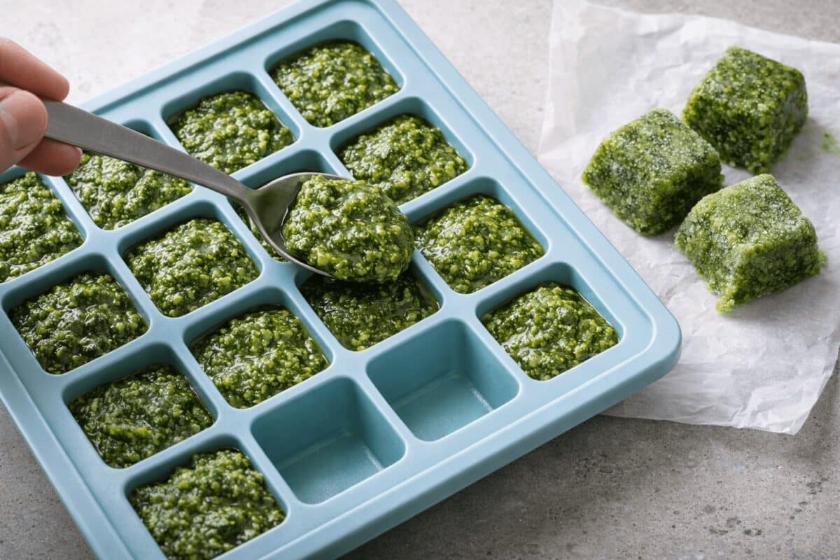 Mrożenie pesto w foremkach na lód