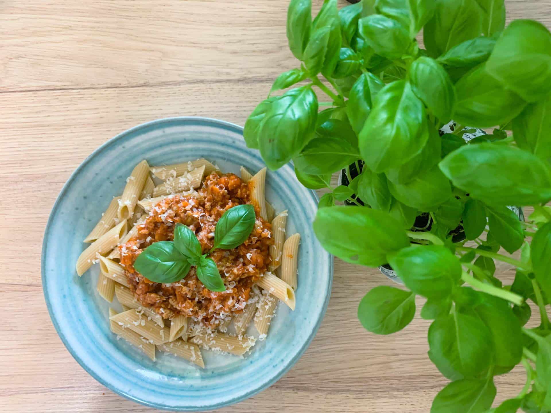 Razowe penne z sosem bolońskim