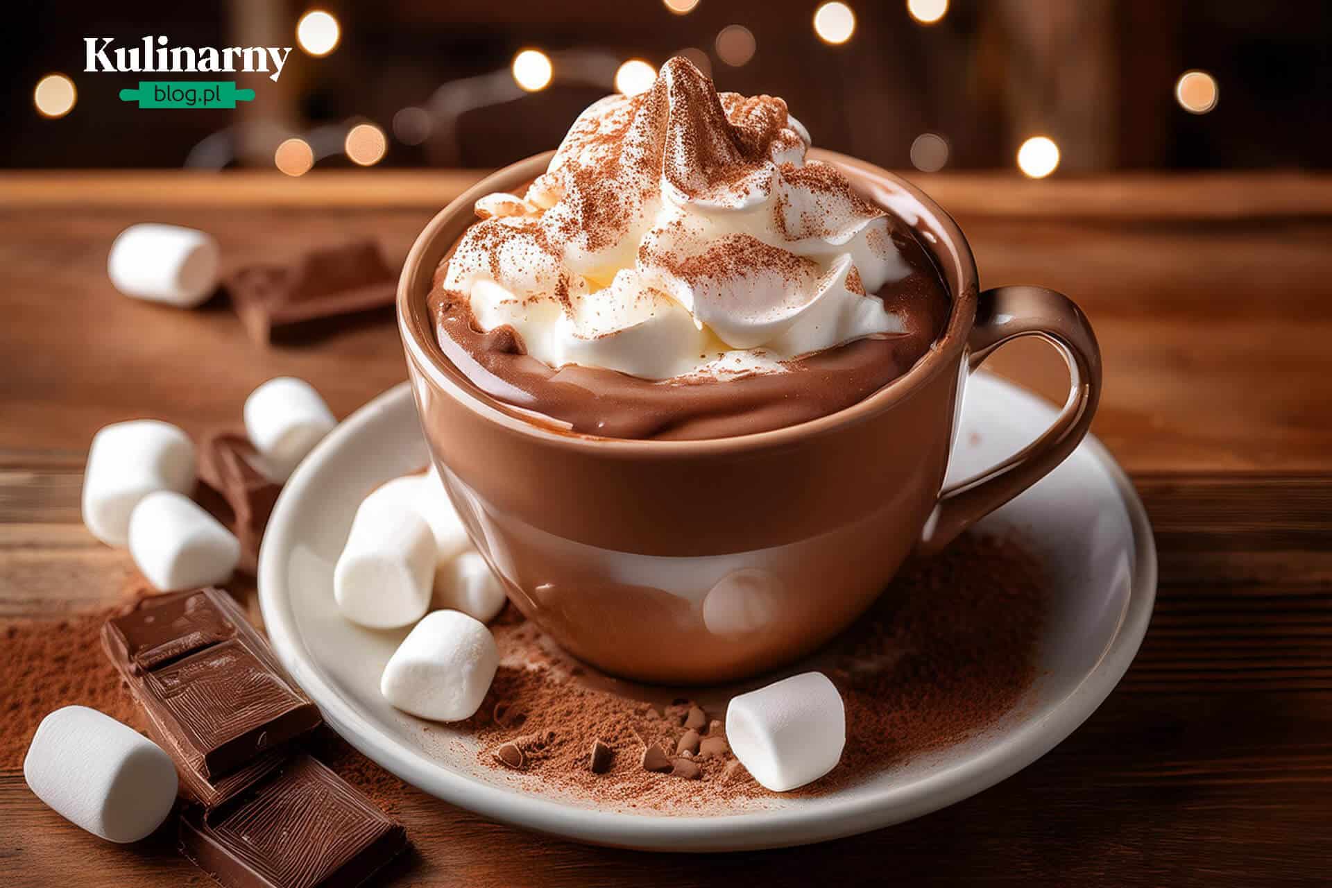 Gorąca czekolada z bitą śmietaną i piankami Marshmallow