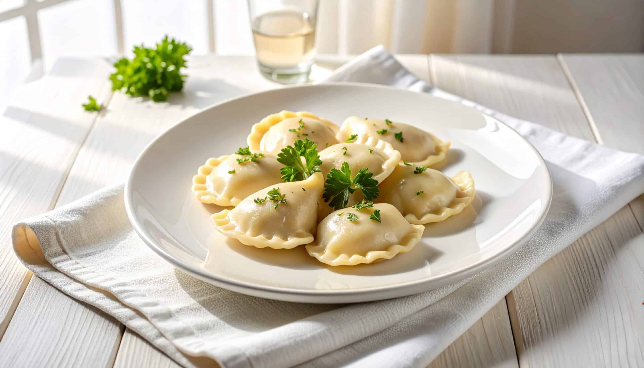 Pierogi z kapustą i grzybami na talerzu